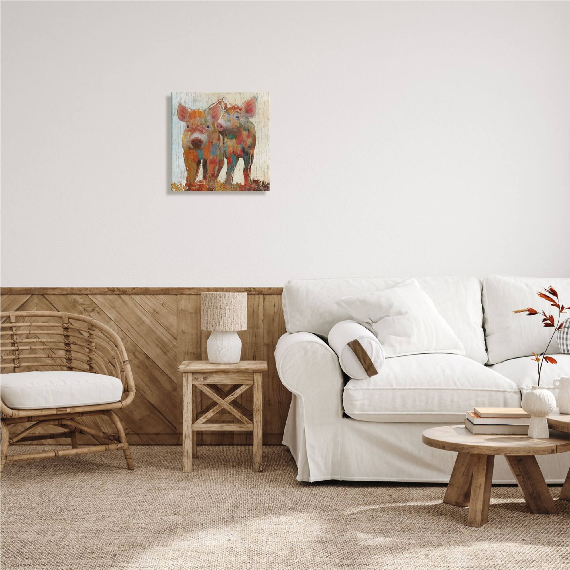 Stupell Industries Rustic Farm Pigs Abstract Contemporary Patchwork Pattern Canvas Wall Art